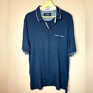 Ted Baker London Dark Blue Knit Polo Shirt White Trim Stitching Accents US XXXL